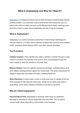 What is Angioplasty and Why Do I Need It