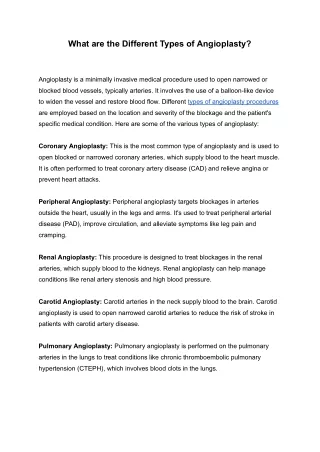 What are the Different Types of Angioplasty