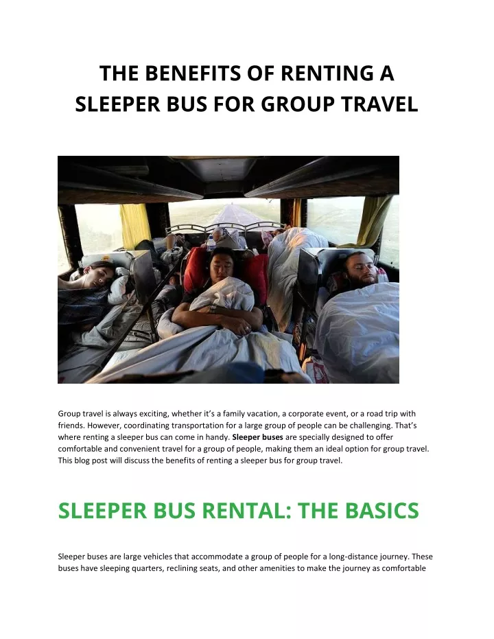 the benefits of renting a sleeper bus for group