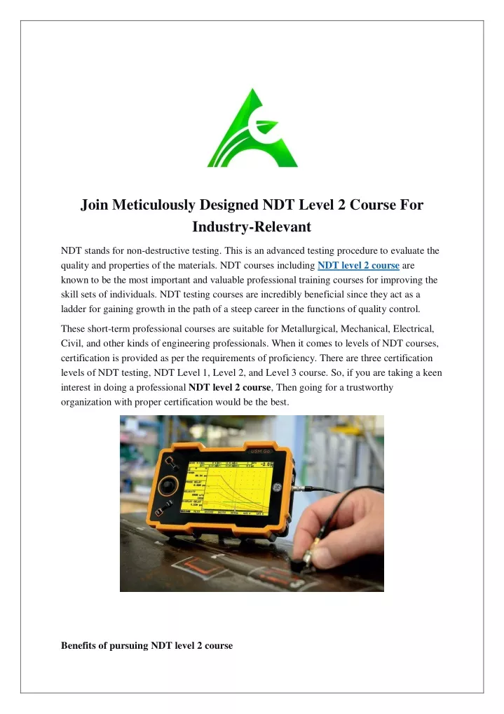 join meticulously designed ndt level 2 course