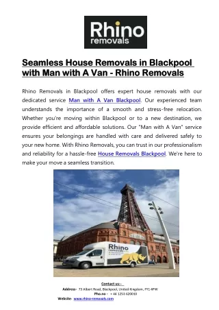 Seamless House Removals in Blackpool with Man with A Van - Rhino Removals