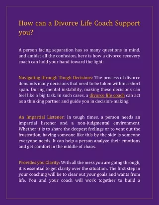 How can a Divorce Life Coach Support you?