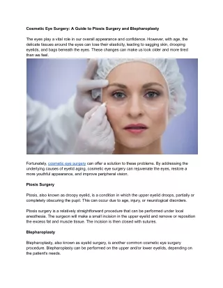Cosmetic Eye Surgery: A Guide to Ptosis Surgery and Blepharoplasty