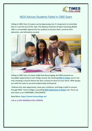 nios advices students failed in cbse nios advices