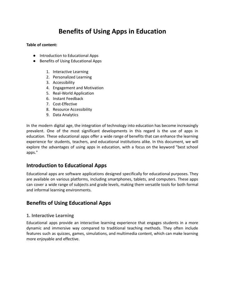 benefits of using apps in education