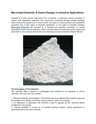 Micronized Dolomite: A Game-Changer in Industrial Applications