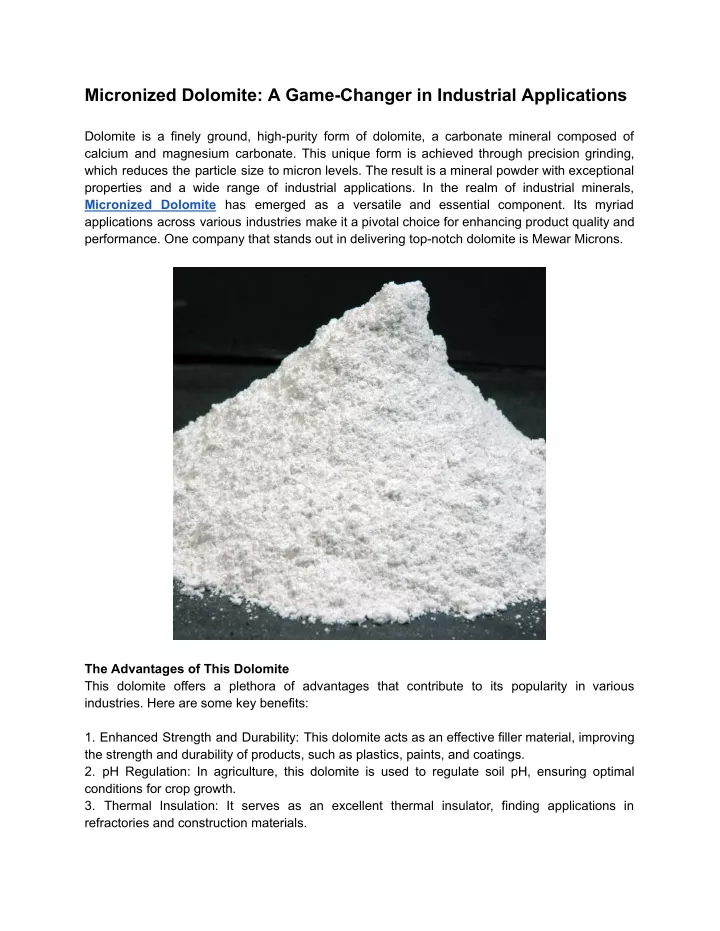 micronized dolomite a game changer in industrial
