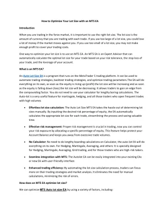 How to Optimize Your Lot Size with an MT5 EA