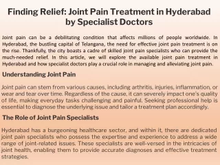 Finding Relief: Joint Pain Treatment in Hyderabad by Specialist Doctors