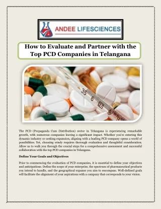 How to Evaluate and Partner with the Top PCD Companies in Telangana