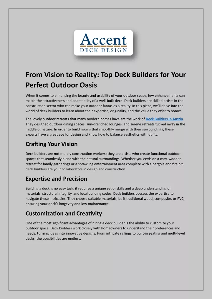 from vision to reality top deck builders for your