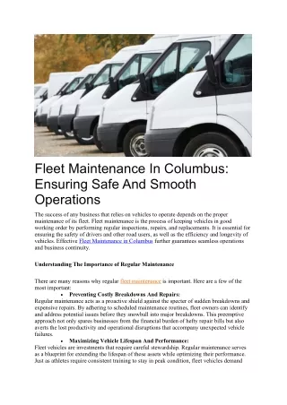 Fleet Maintenance In Columbus