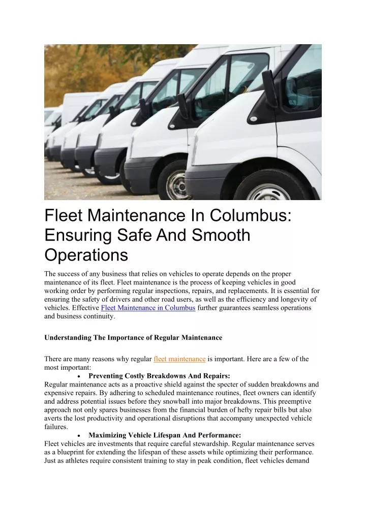 fleet maintenance in columbus ensuring safe