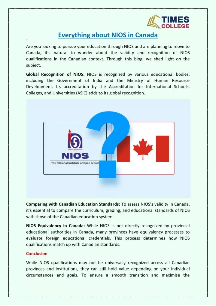 everything about nios in canada