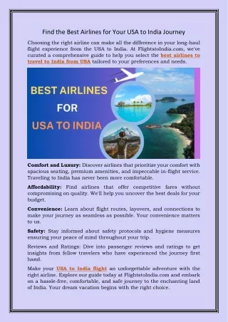 Find the Best Airlines for Your USA to India Journey