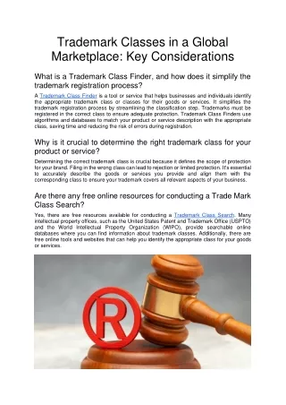 Trademark Classes in a Global Marketplace