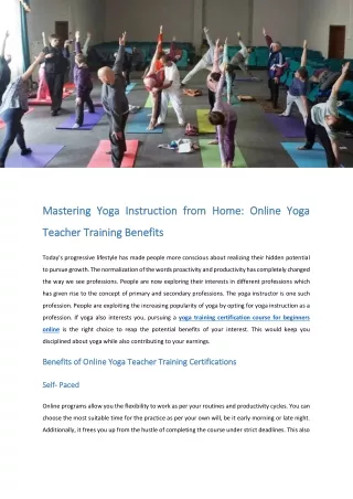 Mastering Yoga Instruction from Home: Online Yoga Teacher Training Benefits