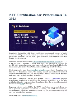 NFT Certification for Professionals In 2023
