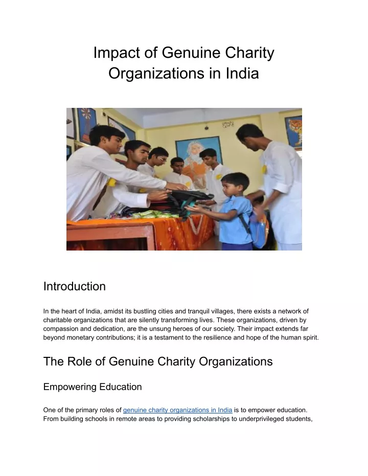 impact of genuine charity organizations in india