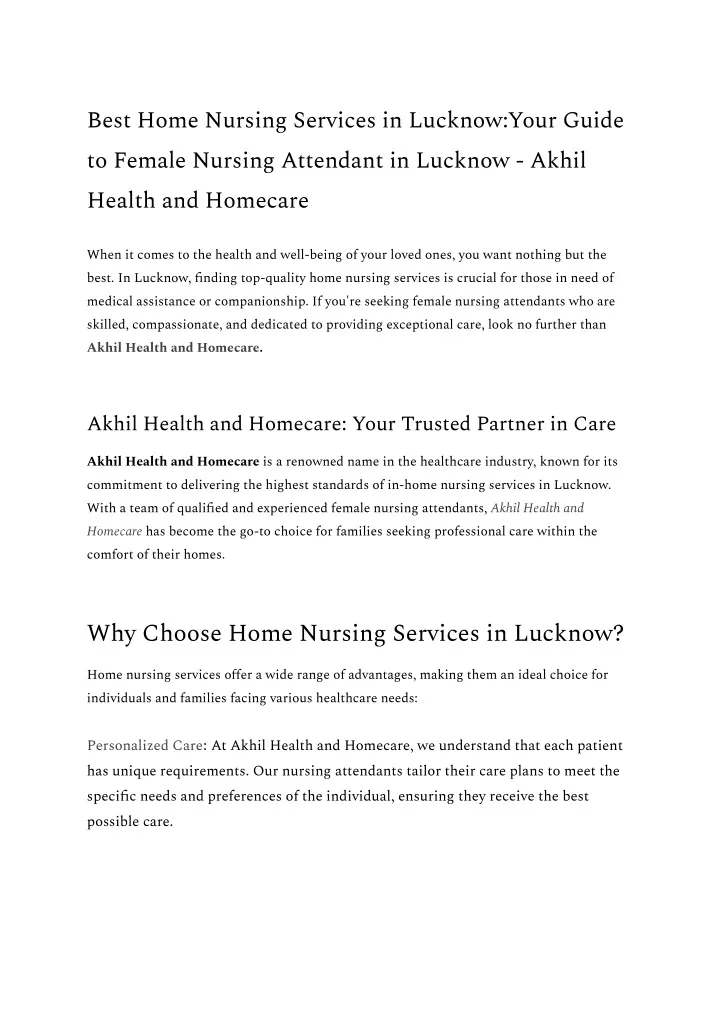 best home nursing services in lucknow your guide