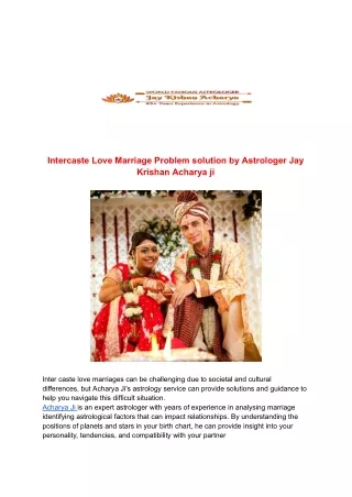 Intercaste Love Marriage Problem solution by Astrologer Jay Krishan Acharya ji