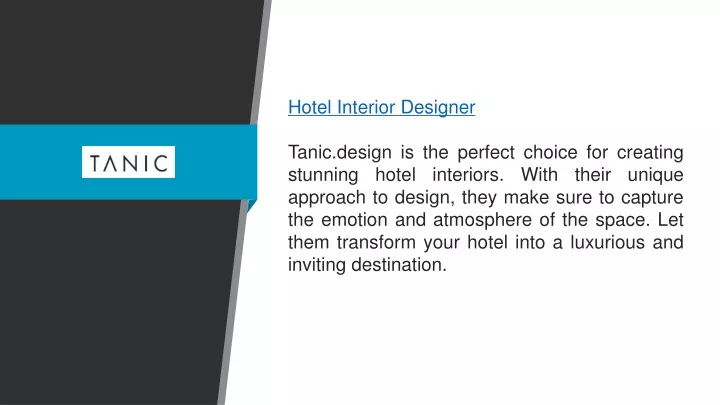 hotel interior designer tanic design