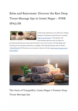 Do you know in lucknow! Best Deep Tissue Massage Spa in Gomti Nagar-PINK SPALON