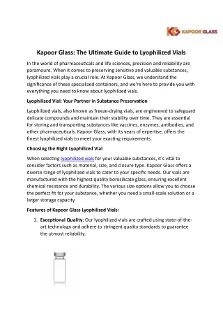 kapoor glass the ultjmate guide to lyophilized
