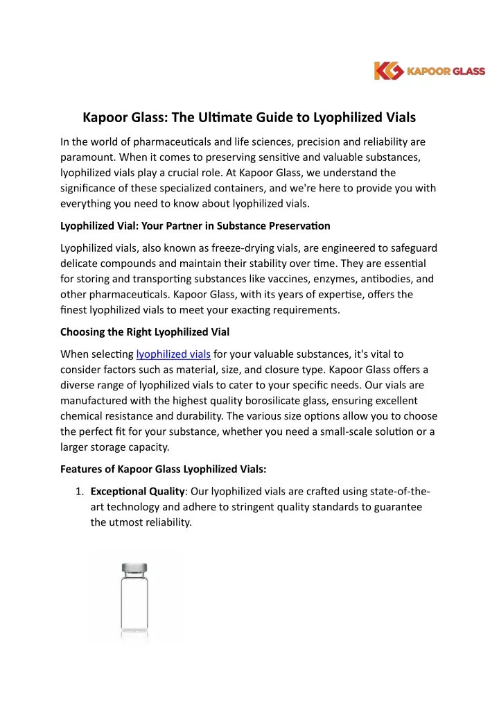 kapoor glass the ultjmate guide to lyophilized