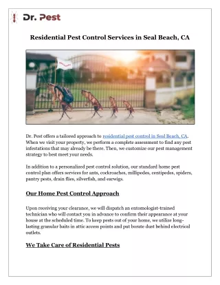 Residential Pest Control Services in Seal Beach, CA