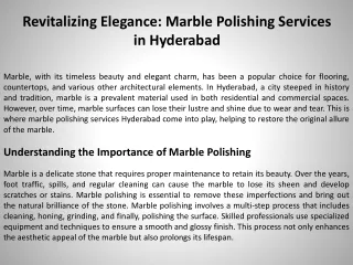 Revitalizing Elegance Marble Polishing Services in Hyderabad