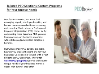 Tailored PEO Solutions Custom Programs for Your Unique Needs