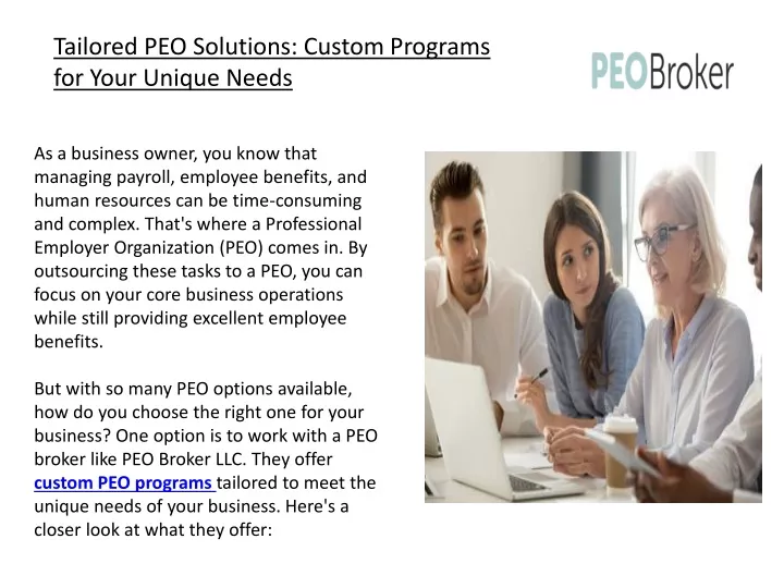tailored peo solutions custom programs for your