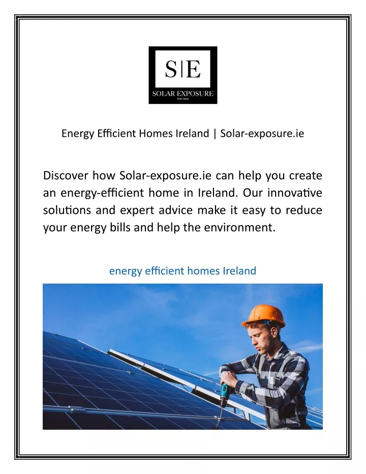 energy efficient homes ireland solar exposure ie