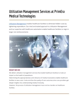 Utilization Management Services at PrimEra Medical Technologies