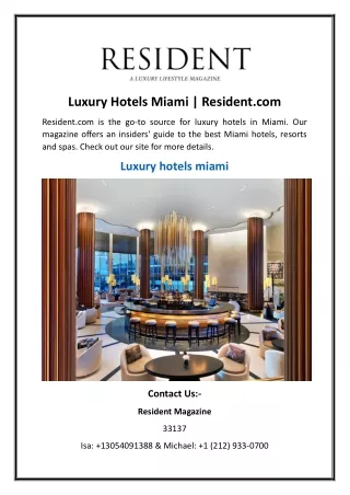 Luxury Hotels Miami | Resident.com