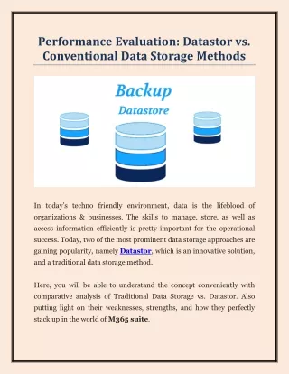 Performance Evaluation - Datastor vs. Conventional Data Storage Methods