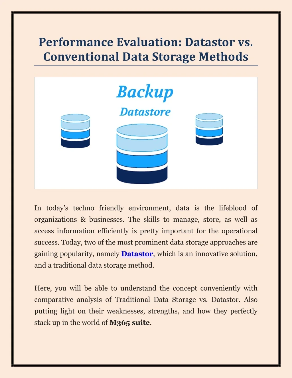 PPT - Performance Evaluation - Datastor vs. Conventional Data Storage ...