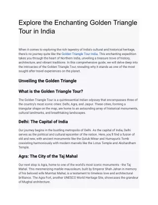 Explore the Enchanting Golden Triangle Tour in India