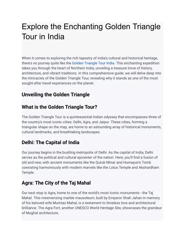 explore the enchanting golden triangle tour