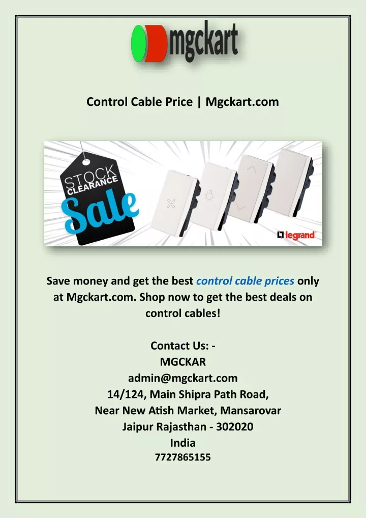 control cable price mgckart com save money