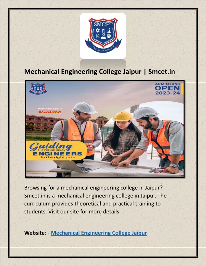 PPT - Mechanical Engineering College Jaipur | Smcet.in PowerPoint ...