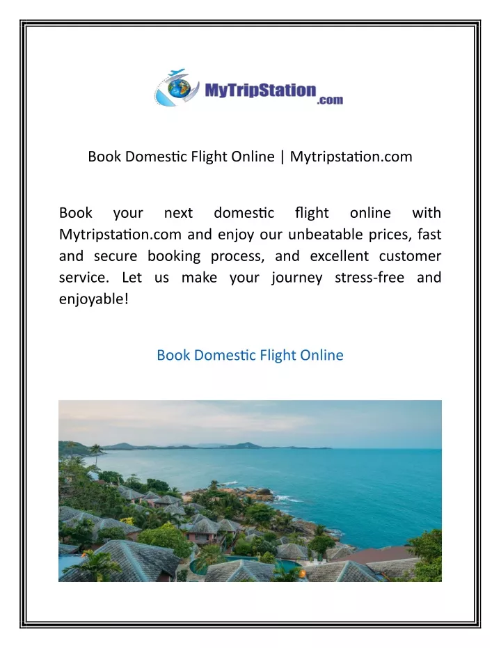 book domestic flight online mytripstation com
