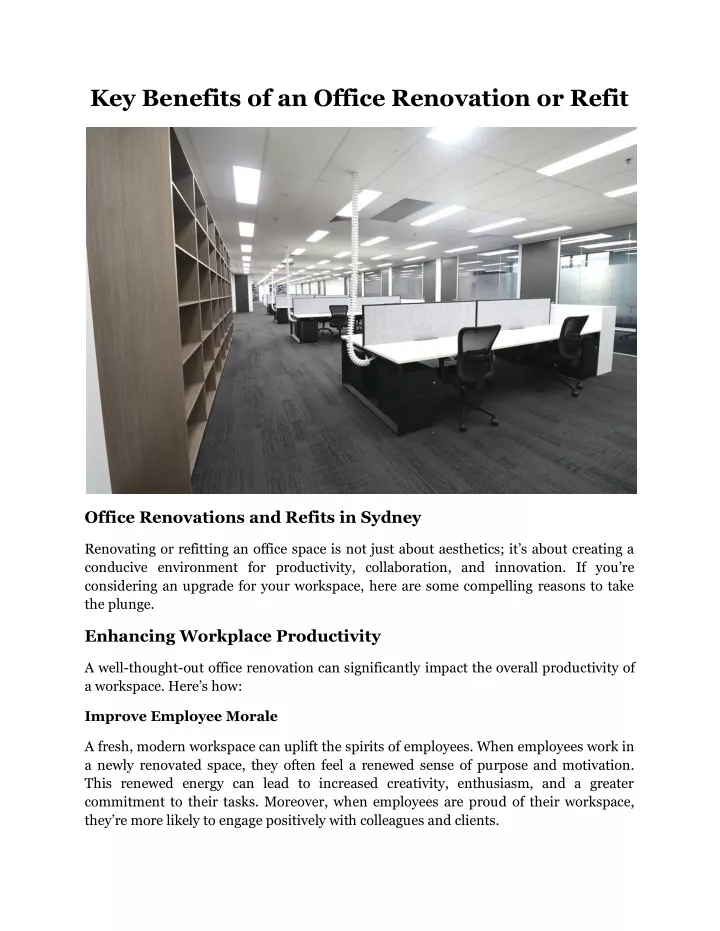 key benefits of an office renovation or refit