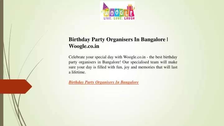 birthday party organisers in bangalore woogle