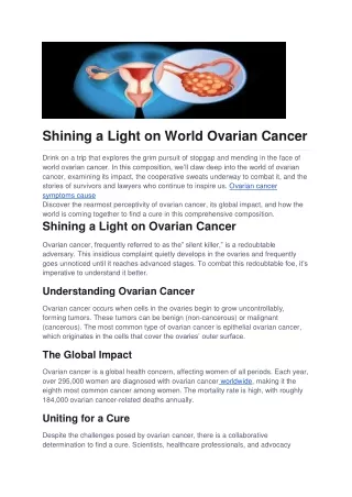 Shining a Light on World Ovarian Cancer