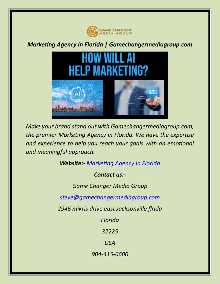 marketing agency in florida gamechangermediagroup