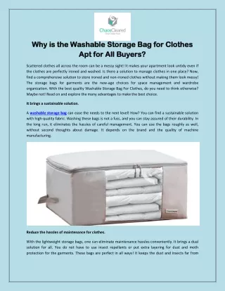 Why are the Washable Storage Bag for Clothes Apt for All Buyers?