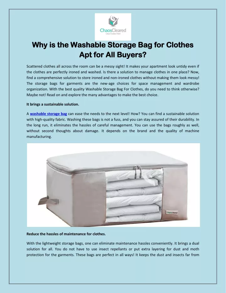 why is the washable storage bag for clothes