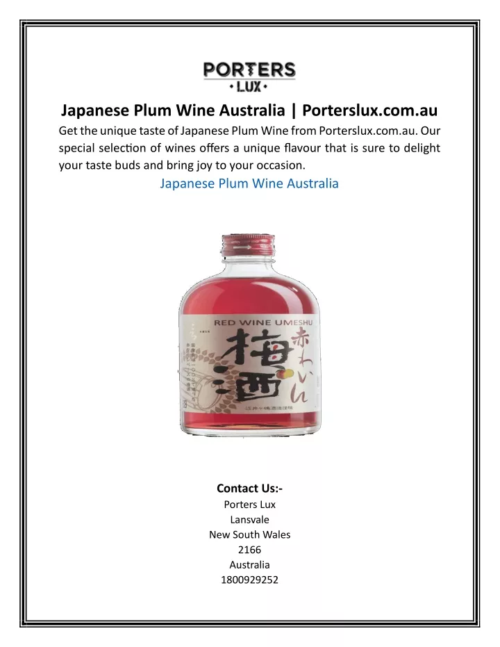 japanese plum wine australia porterslux